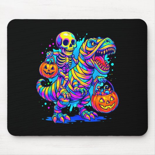 Skeleton Riding Mummy Dinosaur T Rex Halloween Fun Mousepad (Vorne)