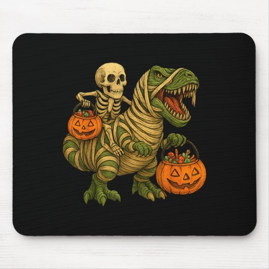 Skeleton Riding Mummy Dinosaur T Rex Halloween Fun Mousepad (Vorne)