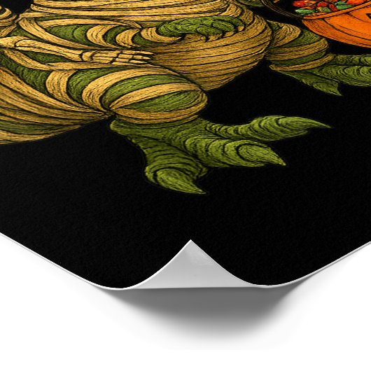 Skeleton Riding Mummy Dinosaur T Rex Halloween Fun Poster (Ecke)