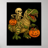 Skeleton Riding Mummy Dinosaur T Rex Halloween Fun Poster (Vorne)