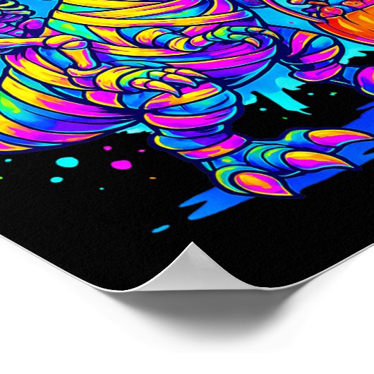 Skeleton Riding Mummy Dinosaur T Rex Halloween Fun Poster (Ecke)