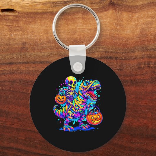 Skeleton Riding Mummy Dinosaur T Rex Halloween Fun Schlüsselanhänger (Vorderseite)