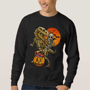 Skeleton Riding Mummy Dinosaur T Rex Halloween Kin Sweatshirt
