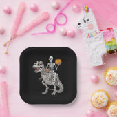 Skeleton Riding Mummy Dinosaur T rex Halloween Pappteller (Party)