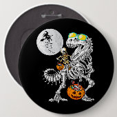 Skeleton Riding Mummy Dinosaur T Rex Halloween Spa Button (Vorne & Hinten)