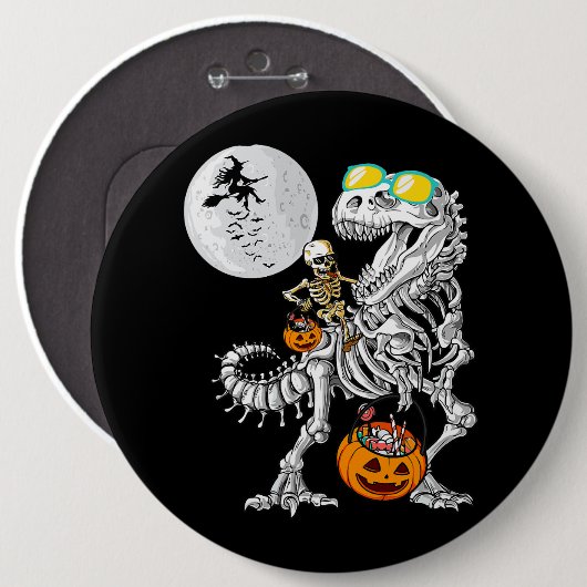 Skeleton Riding Mummy Dinosaur T Rex Halloween Spa Button (Vorne & Hinten)