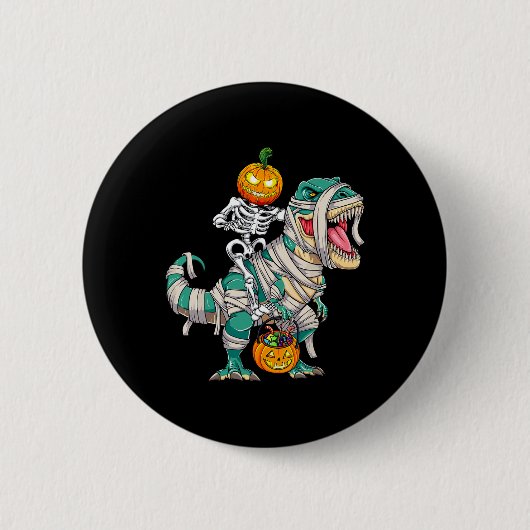 Skeleton Riding Mummy Dinosaur T rex Halloween Spa Button (Vorderseite)