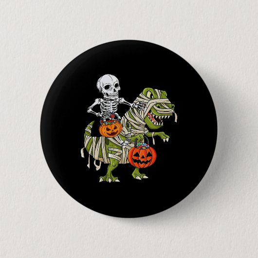 Skeleton Riding Mummy Dinosaur T rex Halloween Spa Button (Vorderseite)