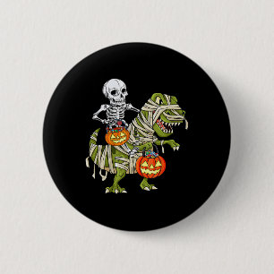 Skeleton Riding Mummy Dinosaur T rex Halloween Spa Button