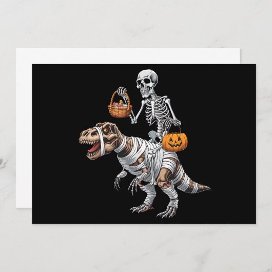 Skeleton Riding Mummy Dinosaur T rex Halloween Spa Einladung (Vorne/Hinten)