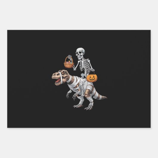 Skeleton Riding Mummy Dinosaur T rex Halloween Spa Geschenkpapier Set (Vorderseite)