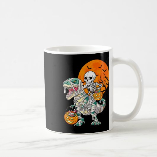 Skeleton Riding Mummy Dinosaur T Rex Halloween Spa Kaffeetasse (Rechts)