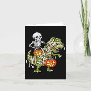 Skeleton Riding Mummy Dinosaur T Rex Halloween Spa Karte