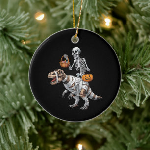 Skeleton Riding Mummy Dinosaur T rex Halloween Spa Keramik Ornament