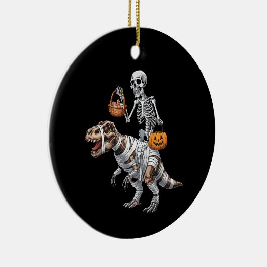 Skeleton Riding Mummy Dinosaur T rex Halloween Spa Keramik Ornament (Rechts)