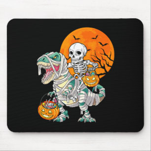 Skeleton Riding Mummy Dinosaur T Rex Halloween Spa Mousepad