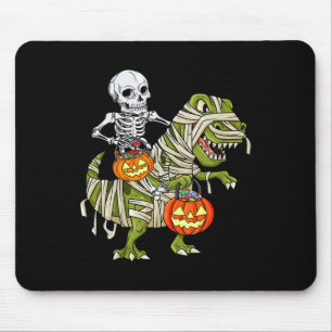Skeleton Riding Mummy Dinosaur T rex Halloween Spa Mousepad