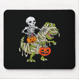 Skeleton Riding Mummy Dinosaur T Rex Halloween Spa Mousepad