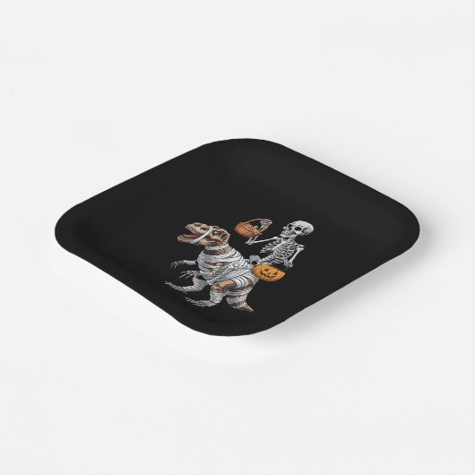 Skeleton Riding Mummy Dinosaur T rex Halloween Spa Pappteller (Gewinkelt)