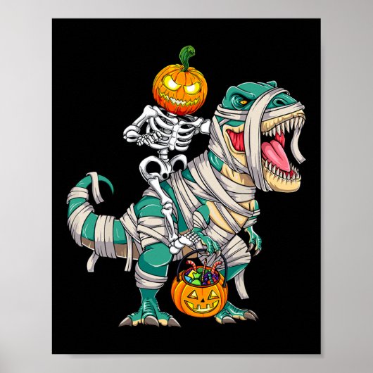 Skeleton Riding Mummy Dinosaur T Rex Halloween Spa Poster (Vorne)
