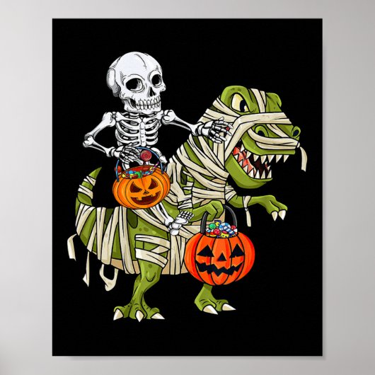 Skeleton Riding Mummy Dinosaur T rex Halloween Spa Poster (Vorne)