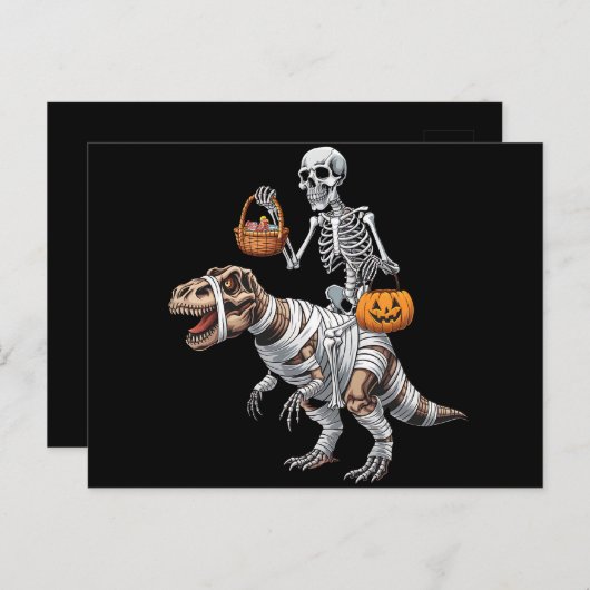 Skeleton Riding Mummy Dinosaur T rex Halloween Spa Postkarte (Vorne/Hinten)