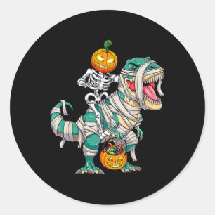 Skeleton Riding Mummy Dinosaur T rex Halloween Spa Runder Aufkleber