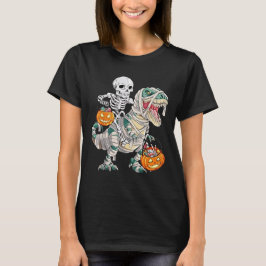 Skeleton Riding Mummy Dinosaur T rex Halloween Spa T-Shirt