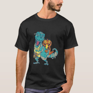 Skeleton Riding Mummy Dinosaur T Rex Halloween Spa T-Shirt