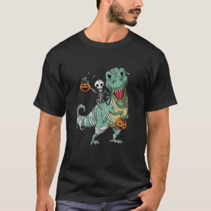 Skeleton Riding Mummy Dinosaur T Rex Halloween Spa T-Shirt