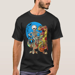 Skeleton Riding Mummy Dinosaur T Rex Halloween Spa T-Shirt