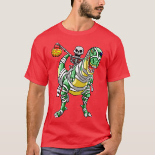 Skeleton Riding Mummy Dinosaur T rex Halloween Spa T-Shirt