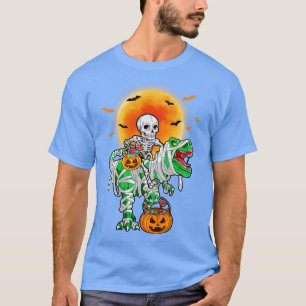 Skeleton Riding Mummy Dinosaur T Rex Halloween Spa T-Shirt