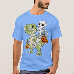 Skeleton Riding Mummy Dinosaur T rex Halloween Spa T-Shirt