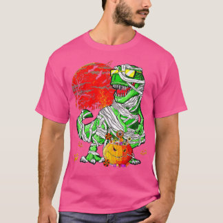Skeleton Riding Mummy Dinosaur T Rex Halloween Spa T-Shirt