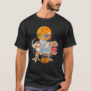 Skeleton Riding Mummy Dinosaur T Rex Halloween Spa T-Shirt