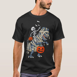 Skeleton Riding Mummy Dinosaur T rex Halloween Spa T-Shirt