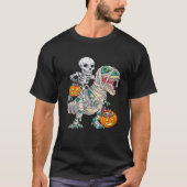 Skeleton Riding Mummy Dinosaur T Rex Halloween Spa T-Shirt (Vorderseite)