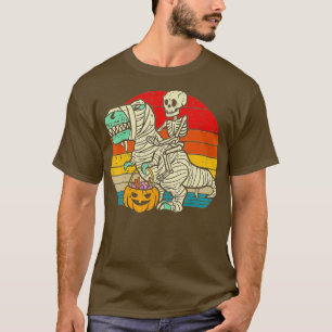 Skeleton Riding Mummy Dinosaur T rex Halloween Spa T-Shirt