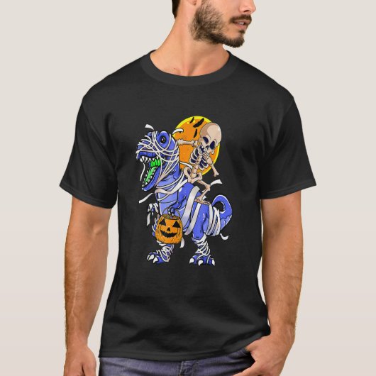 Skeleton Riding Mummy Dinosaur T rex Halloween Spa T-Shirt (Vorderseite)