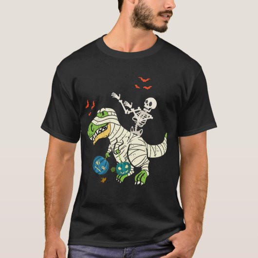 Skeleton Riding Mummy Dinosaur T rex Halloween T-Shirt (Vorderseite)