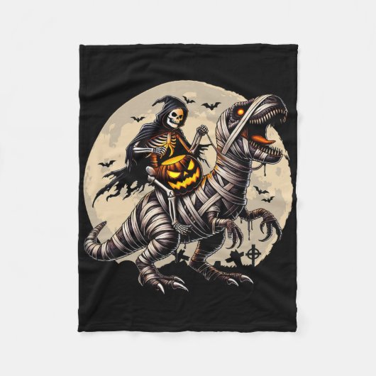 Skeleton Riding Mummy Dinosaur T Rex Pumpkin Funny Fleecedecke (Vorderseite)