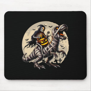 Skeleton Riding Mummy Dinosaur T Rex Pumpkin Funny Mousepad