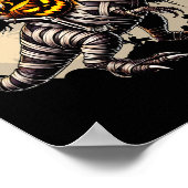 Skeleton Riding Mummy Dinosaur T Rex Pumpkin Funny Poster (Ecke)