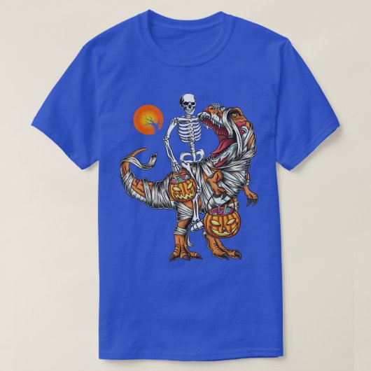 Skeleton Riding Mummy Dinosaur T Rex Pumpkin Funny T-Shirt (Design vorne)