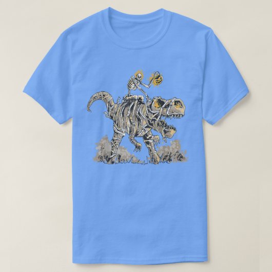 Skeleton Riding Mummy Dinosaur T Rex Pumpkin Funny T-Shirt (Design vorne)