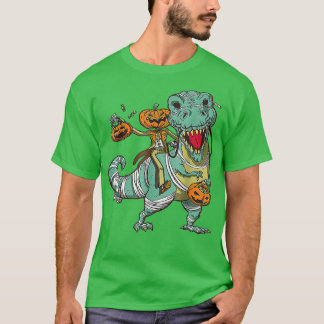 Skeleton Riding Mummy Dinosaur T Rex Pumpkin Funny T-Shirt