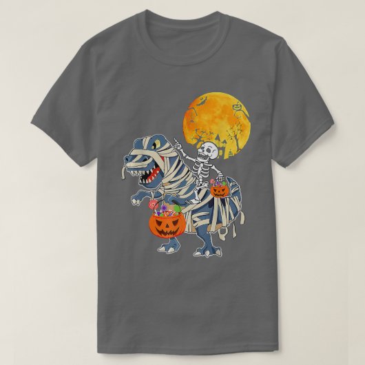 Skeleton Riding Mummy Dinosaur T Rex Pumpkin Funny T-Shirt (Design vorne)