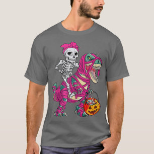 Skeleton Riding Mummy Dinosaur Tre Halloween Pumpk T-Shirt