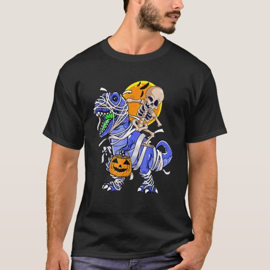 Skeleton Riding Mummy Dinosaurier rex Halloween Pu T-Shirt (Vorderseite)
